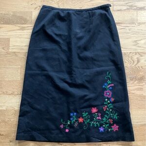 Pendleton Black Wool Embroidered Floral Midi Skirt